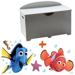BEBEGAVROCHE Coffre à Jouets En Bois Blanc 2 En 1 Thème Nemo - Blanc