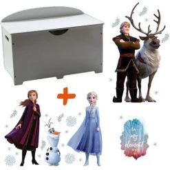 BEBEGAVROCHE Coffre à Jouets En Bois Blanc 2 En 1 Thème La Reine Des Neiges - Blanc