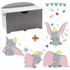 BEBEGAVROCHE Coffre à Jouets En Bois Blanc 2 En 1 Thème Dumbo - Blanc