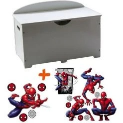 BEBEGAVROCHE Coffre à Jouets En Bois Blanc 2 En 1 Thème SpiderMan - Blanc