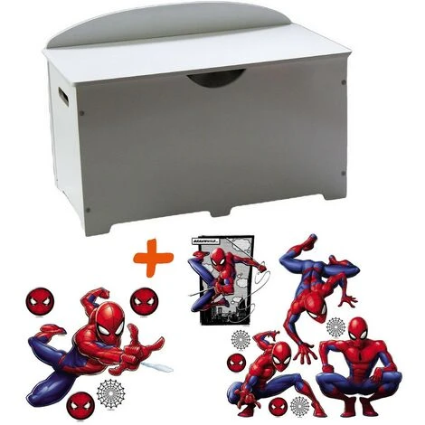 BEBEGAVROCHE Coffre à Jouets En Bois Blanc 2 En 1 Thème SpiderMan - Blanc