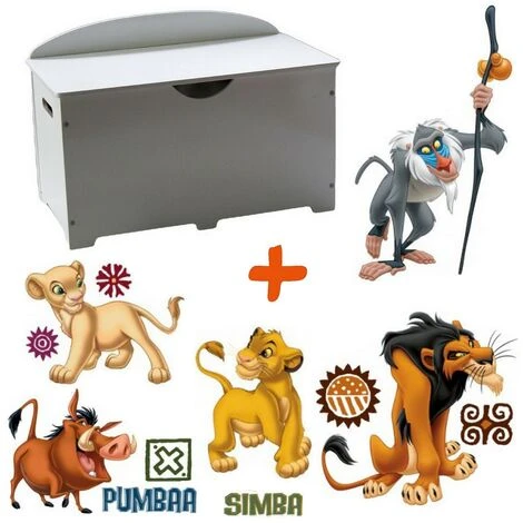 BEBEGAVROCHE Coffre à Jouets En Bois Blanc 2 En 1 Thème Le Roi Lion - Blanc