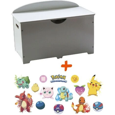 BEBEGAVROCHE Coffre à Jouets En Bois Blanc 2 En 1 Thème Pokemon - Blanc