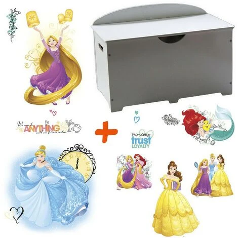 BEBEGAVROCHE Coffre à Jouets En Bois Blanc 2 En 1 Thème Princesses - Blanc