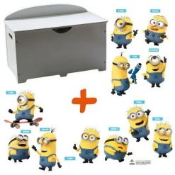 BEBEGAVROCHE Coffre à Jouets En Bois Blanc 2 En 1 Thème Minions - Blanc