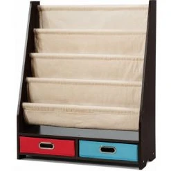 DéCOSHOP26 Bibliothèque Pour Enfant étagère De Rangement Avec 4 étagères Et 2 Boîtes Pour Jouets Café - Noir