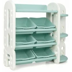 DéCOSHOP26 Etagère Pour Jouet Livres D’enfant Avec 6 Bacs Amovible Et étagère D'angle Meuble De Rangement - Noir