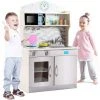 GOPLUS Cuisine Pour Enfants Jeu D’Imitation Avec Accessoires De Pots Et Bouteilles D’Assaisonnement En MDF Gris Argenté 60 X 30 X 94 CM