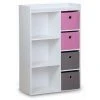 ALICE'S GARDEN Meuble De Rangement Pour Enfant. Blanc - Camille - Avec 7 Compartiments Et 4 Paniers Gris Et Roses - Rose