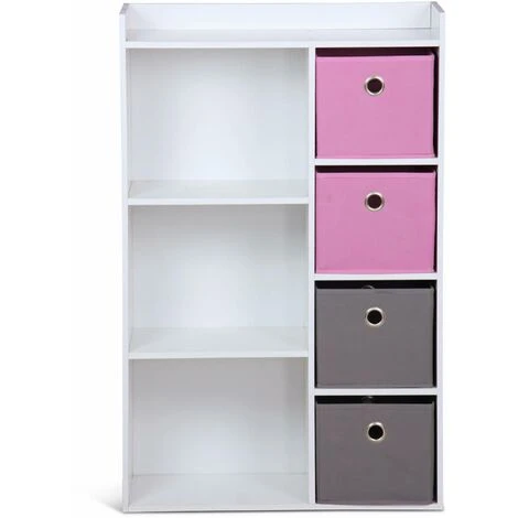 ALICE'S GARDEN Meuble De Rangement Pour Enfant. Blanc - Camille - Avec 7 Compartiments Et 4 Paniers Gris Et Roses - Rose – Image 4