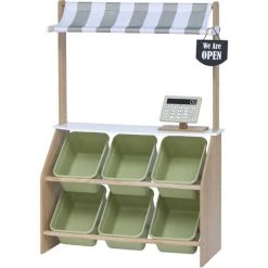 Marchande Enfant Stand Petit Marché Bois Avec 6 Bacs à Fruits Et Légumes Vert Little Helper Teamson Kids TD-13638A - Vert
