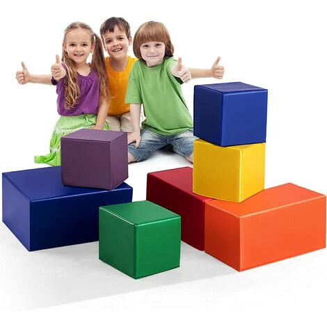 COSTWAY Cubes De Construction En Mousse 7 Pièces Colorés Softzone Jeu Créatif Pour Enfants Et Tout-Petits Geantes