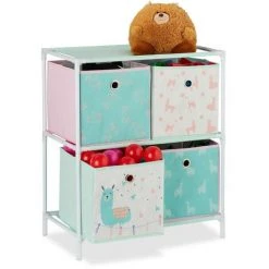 Relaxdays Etagère Enfant Avec Boîtes,rangement De Jouets,Fillette,Lama,meuble Chambre D'enfants,coloré HlP 62x53x30cm