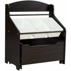 DéCOSHOP26 Meuble Rangement à Jouets Avec Roulettes Et 3 Bacs Pour Ranger Livres Jouets - Noir