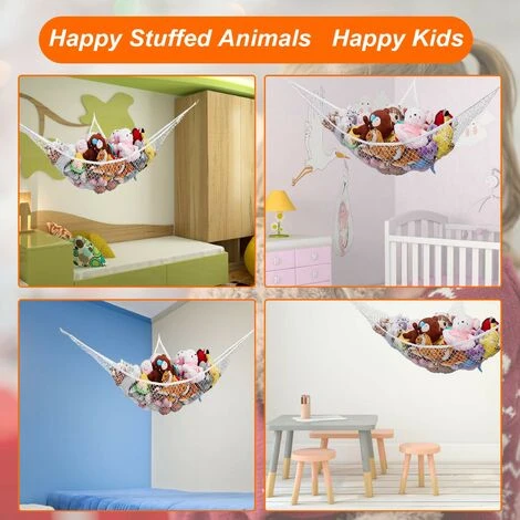 ECHOO Hamac Pour Animaux En Peluche, Hamac En Filet De Jouet Géant De 70 Pouces Pour Animaux En Peluche, Rangement En Filet Suspendu Pour Le Mur, Hamac De Rangement Pour Jouets Pour Chambre D'enfants, Blanc – Image 2