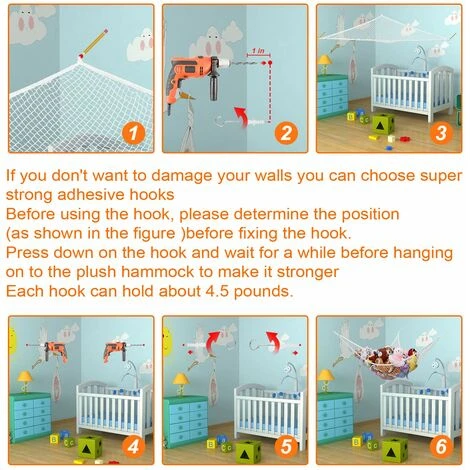 ECHOO Hamac Pour Animaux En Peluche, Hamac En Filet De Jouet Géant De 70 Pouces Pour Animaux En Peluche, Rangement En Filet Suspendu Pour Le Mur, Hamac De Rangement Pour Jouets Pour Chambre D'enfants, Blanc – Image 5