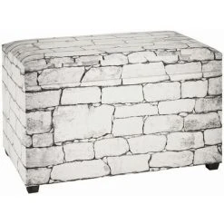 Coffre De Rangement En MDF Et Tissu Coloris Blanc-gris Motif Mur - Dim : L65 X P40 X H42 Cm -PEGANE -