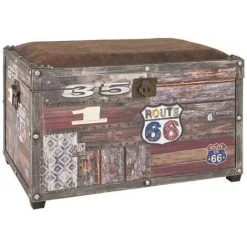 Coffre De Rangement En MDF/cuir Coloris Vintage - Dim : L 65 X P 40 X H 42 Cm - PEGANE -