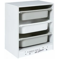 TOILINUX Meuble De Rangement Enfant Tidy à 3 Bacs - Gris Et Blanc - Longueur 45, Profondeur 30, Hauteur 51 Cm - Blanc