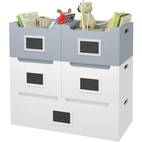 WOLTU Boîtes De Rangement En MDF Pour Enfents. Blanc Et Gris