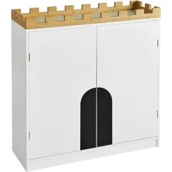 SoBuy KMB44-W Commode Pour Enfants Étagère Pour Chambre D'enfant Avec Tableau Noir Bibliothèque Étagère à Jouets Armoire De Rangement Pour Enfants En Design De Château