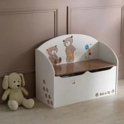 DANSMAMAISON Coffre à Jouets Beige/Blanc - TEDDY - L 60 X L 30 X H 100 Cm - Beige