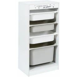 TOILINUX Meuble De Rangement Enfant Tidy à 4 Bacs - Gris Et Blanc - Longueur 45, Profondeur 30, Hauteur 88,50 Cm - Blanc