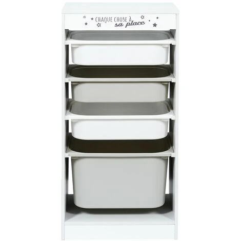 TOILINUX Meuble De Rangement Enfant Tidy à 4 Bacs - Gris Et Blanc - Longueur 45, Profondeur 30, Hauteur 88,50 Cm - Blanc – Image 2