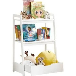 SoBuy KMB31-W Étagère De Rangement Jouets Pour Enfants Coffre à Jouets Bibliothèque Étagère à Livres Porte-revues Avec Avec 2 étagères Et 1 Tiroir