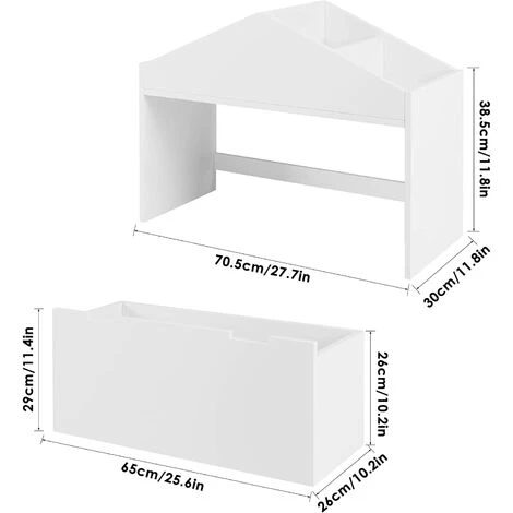 BAMNY Coffre à Jouet Avec Étagère à Livres, Coffre De Rangement, En Bois, Avec Roulettes, Blanc, 70x30x52.5 Cm – Image 5