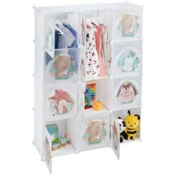 Relaxdays Armoire Chambre D'enfant, Modulable, 2 Tringle à Vêtements, DIY, étagère Animaux, HLP 145x110x37 Cm, Blanc