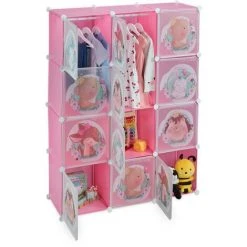 Relaxdays Armoire Chambre D'enfant, Modulable, 2 Tringle à Vêtements, DIY, étagère, HLP 145x110x37 Cm, Rose