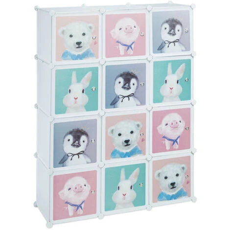 Relaxdays Armoire Chambre D'enfant, Modulable, 8 Cubes, Portes, DIY, étagère Animaux, HLP 145x109x37 Cm, Blanc – Image 2
