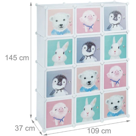 Relaxdays Armoire Chambre D'enfant, Modulable, 8 Cubes, Portes, DIY, étagère Animaux, HLP 145x109x37 Cm, Blanc – Image 5