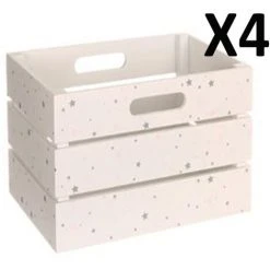 Lot De 4 Cagettes Blanc - Rose En MDF, L 29 X P 20 X H 18 Cm -PEGANE-