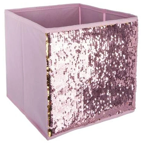 Lot De 4 Bacs De Rangement En Sequin Doré Rose - 24 X 23 X 24 Cm -PEGANE- – Image 2