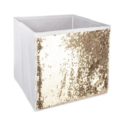 Lot De 4 Bacs De Rangement En Sequin Doré Blanc - 24 X 23 X 24 Cm -PEGANE- – Image 2