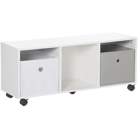 HOMCOM Meuble De Rangement Sur Roulettes 3 Casiers 2 Tiroirs Non Tissé Blanc Et Gris MDF Blanc - Blanc