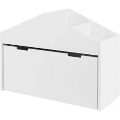 FURCHEN Coffre à Jouet Avec étagère à Livres, Coffre De Rangement, En Bois, Avec Roulettes, Blanc, 70x30x52.5 Cm