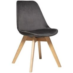 Atmosphera - Chaise De Table Assise En Velours Gris Galet Et Pieds En Bois H 81 Cm - Gris Galet