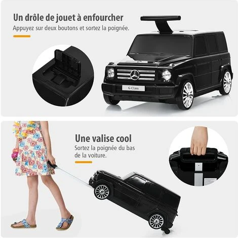 COSTWAY Valise Enfant 6 Roulettes En Forme Voiture Mercedes Benz, Bagage Pour Voyage 60 X 31 X 26 CM Noir â Image 3