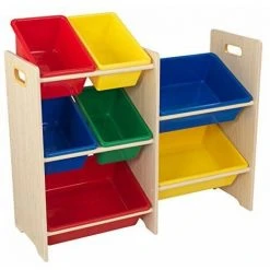 KidKraft 15470 Etagère De Rangement, Chambre Enfant, Meuble Incluant 7 Casiers En Plastique Interchangeables - Couleurs Primaires Et Coloris Naturel