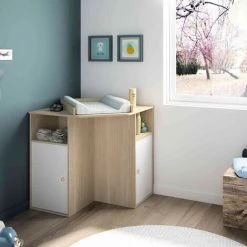 TERRE DE NUIT Commode à Langer 2 Portes En Bois Blanc Et Naturel - CO5034 - Naturel