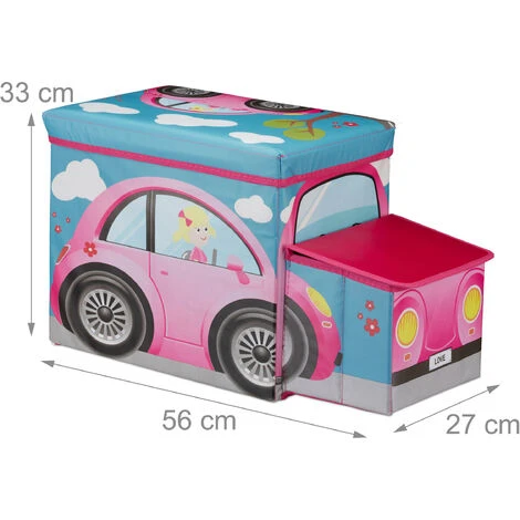 Relaxdays Tabouret Coffre à Jouets Boîte à Jouets Couvercle Pouf Enfant Pliable Auto Voiture 50 Litres – Image 5
