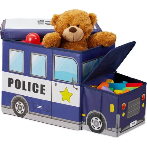 Relaxdays Tabouret Coffre à Jouets Boîte à Jouets Couvercle Pouf Enfant Pliable Auto Voiture 50 Litres
