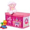 Relaxdays Tabouret Coffre à Jouets Boîte à Jouets Couvercle Pouf Enfant Pliable Princesse Rangement Fille 50L, Rose