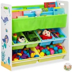 Relaxdays Etagère Enfants, 6 Boîtes, 4 Cases En Tissu, Motif Mignon Mer, Meuble Jouets, HxlxP 78x86x26,5 Cm,coloré