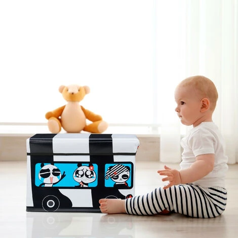 Relaxdays Caisse à Jouets Pliant, Motif, Boîte De Rangement Avec Espace & Couvercle, Rembourré, 34 X 49 X 31 Cm, Blanc – Image 5