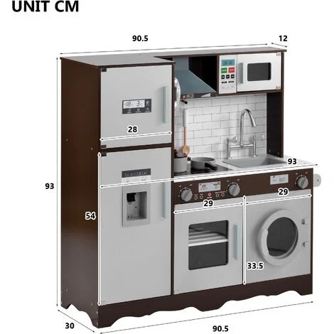 MERAX Cuisine Enfant En Bois, Jeu D'imitation De Cuisine Avec Accessoires, Casseroles, Poêles, Couverts De Cuisine, 90.5x30x93cm, Marron – Image 5