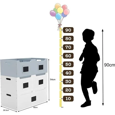 WOLTU Lot De 5 Boîtes De Rangement En MDF. Livres Caisses Cubes Avec Poignées Et Tableau Noir. Blanc Et Gris – Image 4